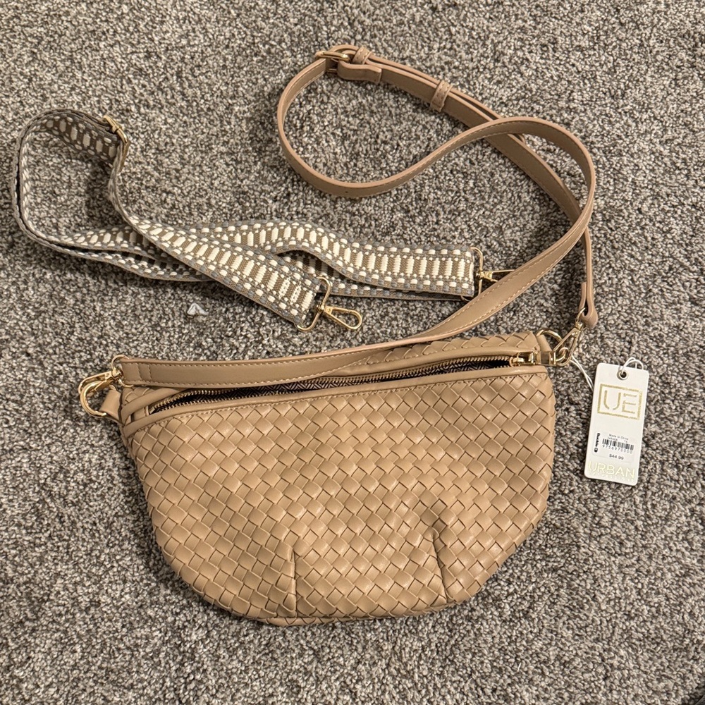 NWT UE Beige Woven Crossbody Bag